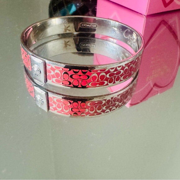 Coach Jewelry - Coach Red and Silver Patterned Bracelet